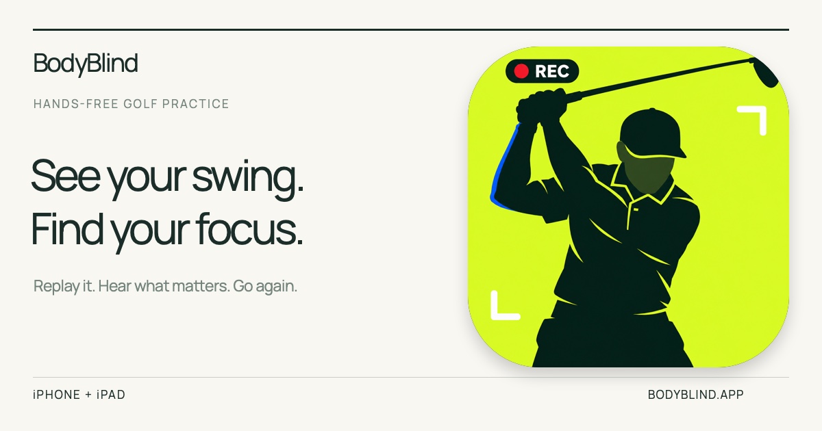 BodyBlind link preview with the REC app icon and See your swing. Find your focus.